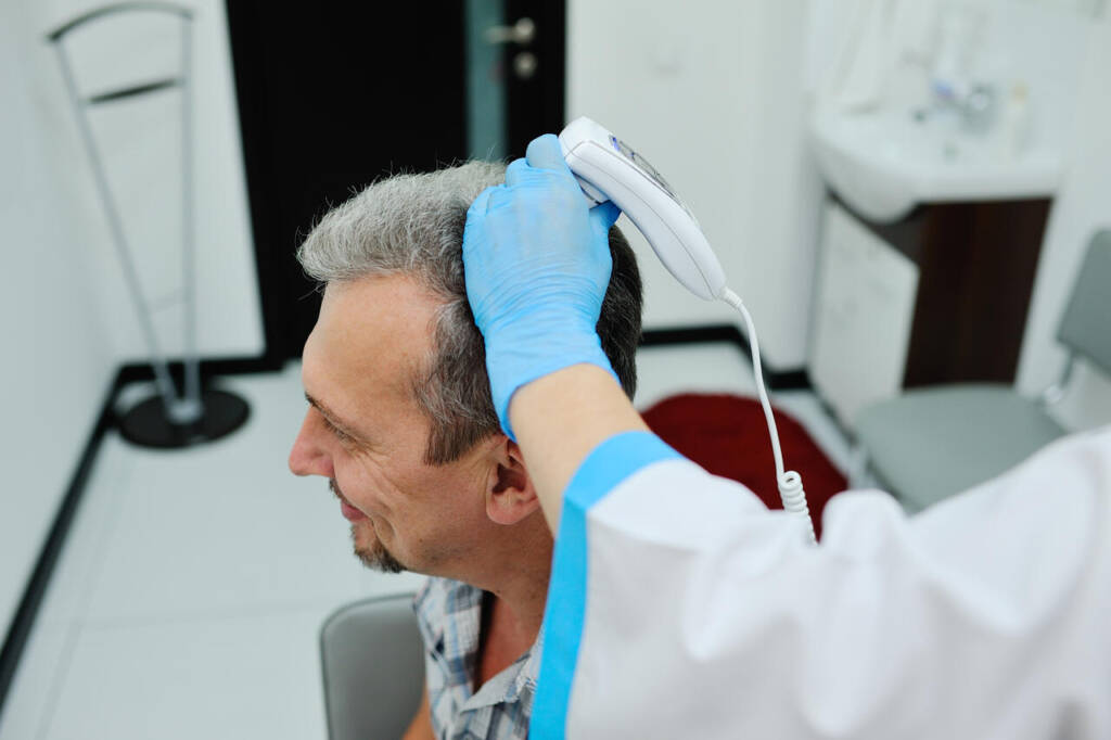 Diagnostics,Hair,And,Scalp.,Trihoskopiya.,Doctor,Examine,Patient,Male,Hair